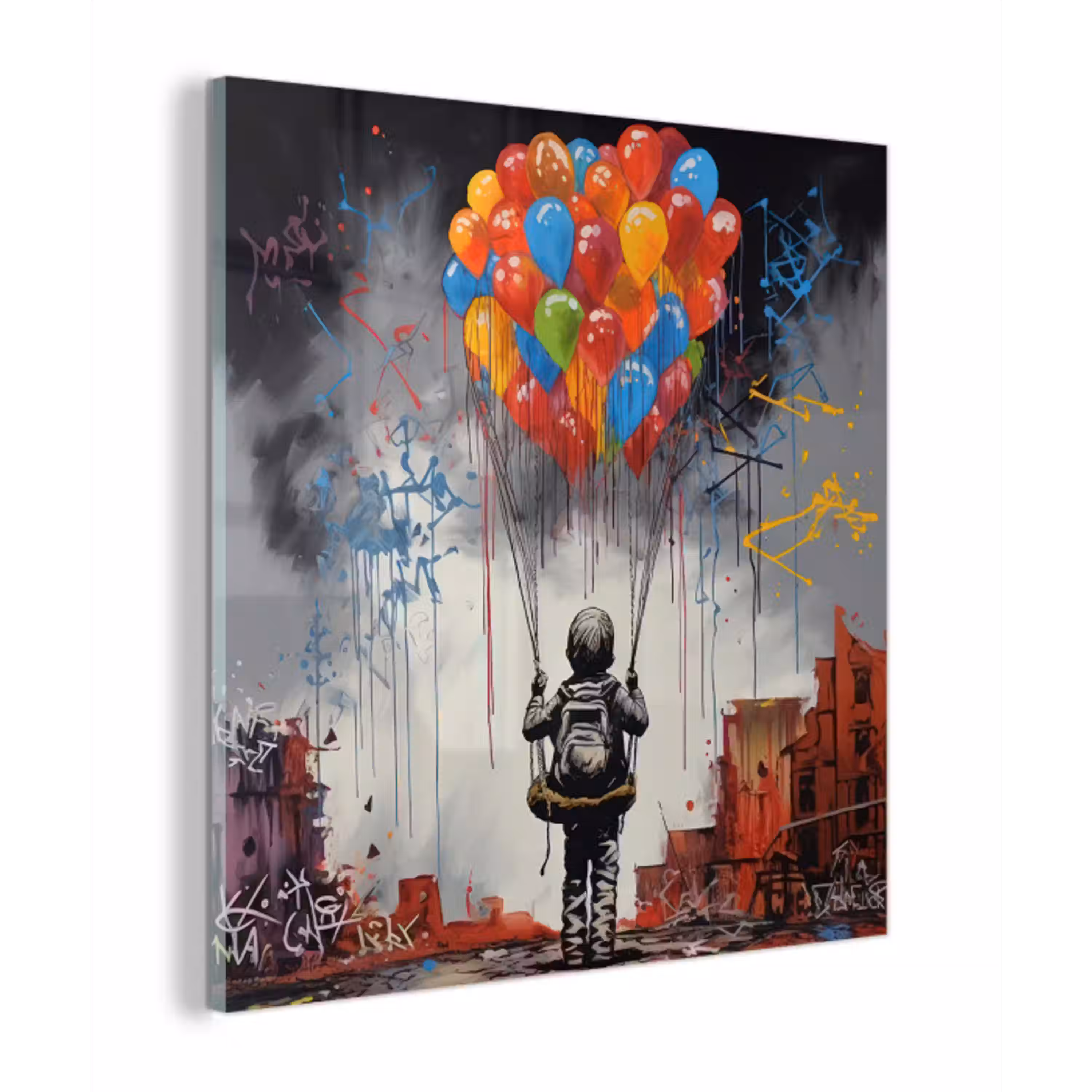 Jongen - Ballonnen - Gebouwen - Kunst plexiglas 5mm klein -z3d
