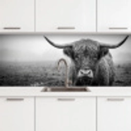 Schotse hooglander - Zwart - Wit - Gras keuken achterwand 2 middel -3d