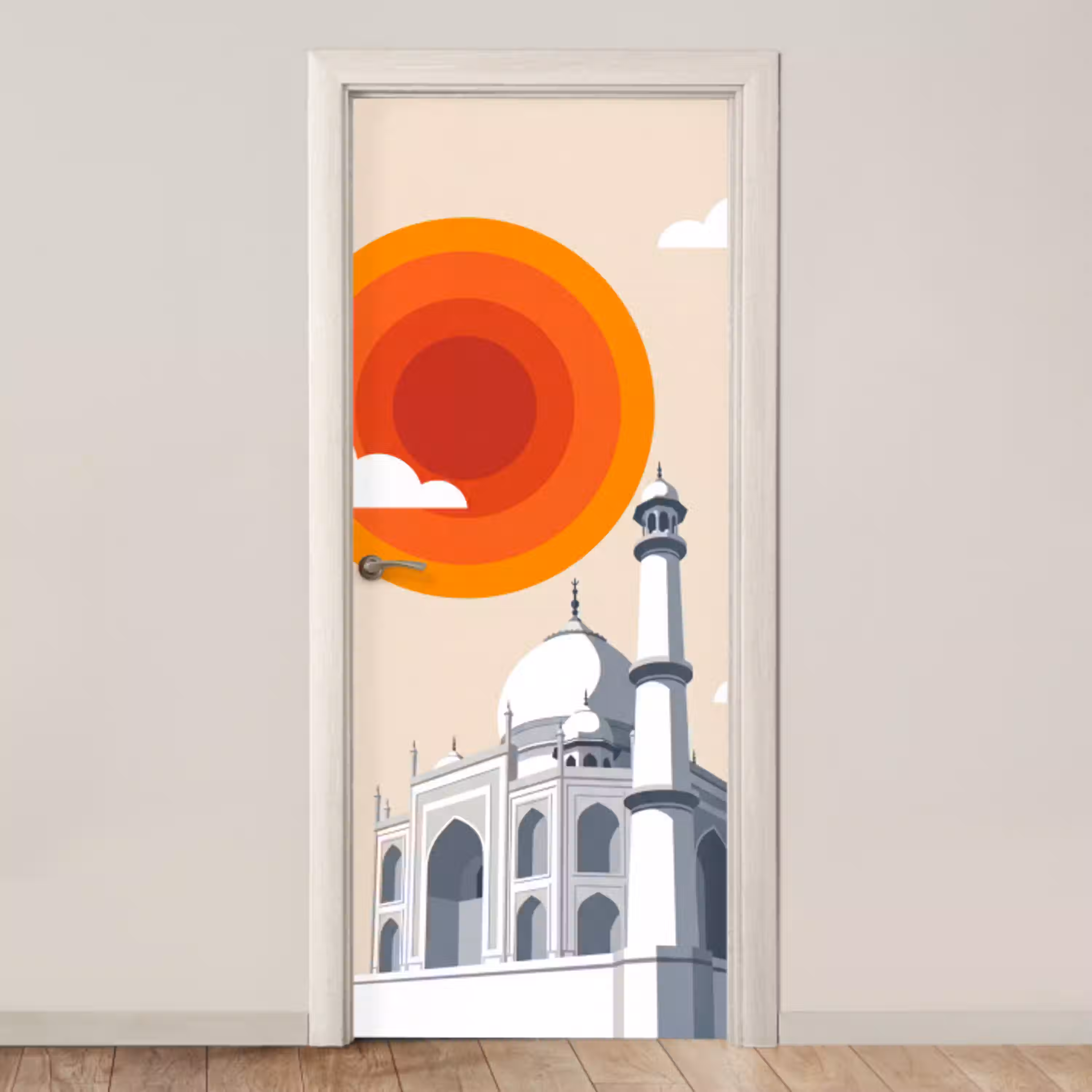 Taj Mahal - Zon - Koepel - Architectuur - India - Grafisch deurposter klein -3d_beige