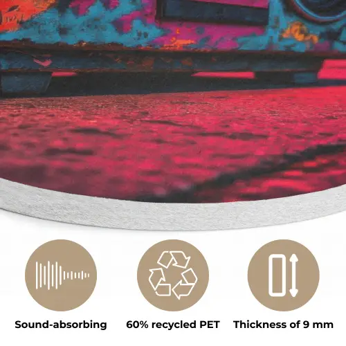 Boombox - Rood - Graffiti - Neon Akoestische PET Vilt - Rond klein -closeup_NL