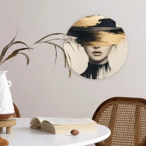 Vrouw - Hoed - Verf Wandcirkel plexiglas klein -sfeer4