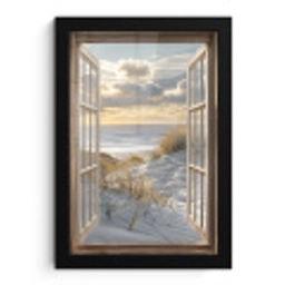 Doorkijk - Strand - Duinen - Zee - Natuur fotolijst zwart zonder passe partout klein -3d