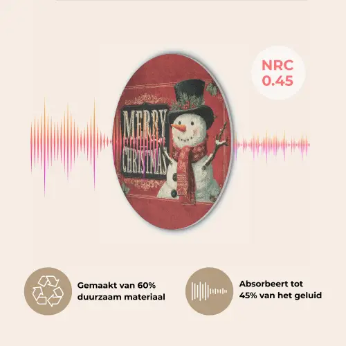 Klassiek - Kerstgroet - Sneeuwpop - Rood Akoestische PET Vilt - Rond klein -USP_NL