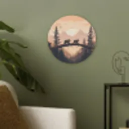 Beren - Bomen - Landschap - Zonsondergang Akoestische PET Vilt - Rond klein -sfeer2