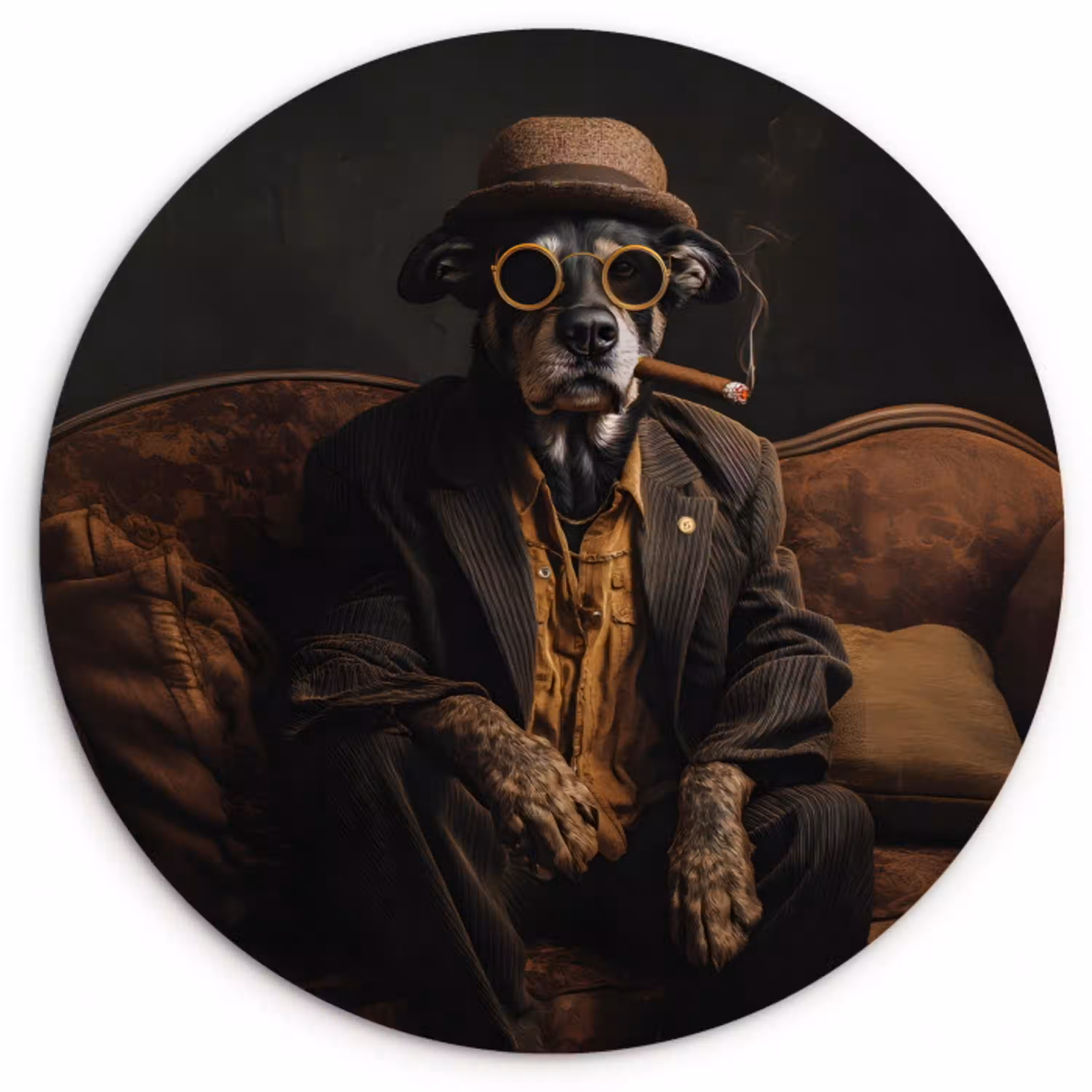 Hond - Sigaar - Hoed - Pak Wandcirkel plexiglas klein -3d