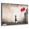 Kunst - Meisje - Ballonnen - Hart - Grijs Textielframe zwart klein -3d