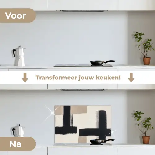 Zwart - Abstract - Japandi keuken achterwand spatscherm klein -voor_na_NL