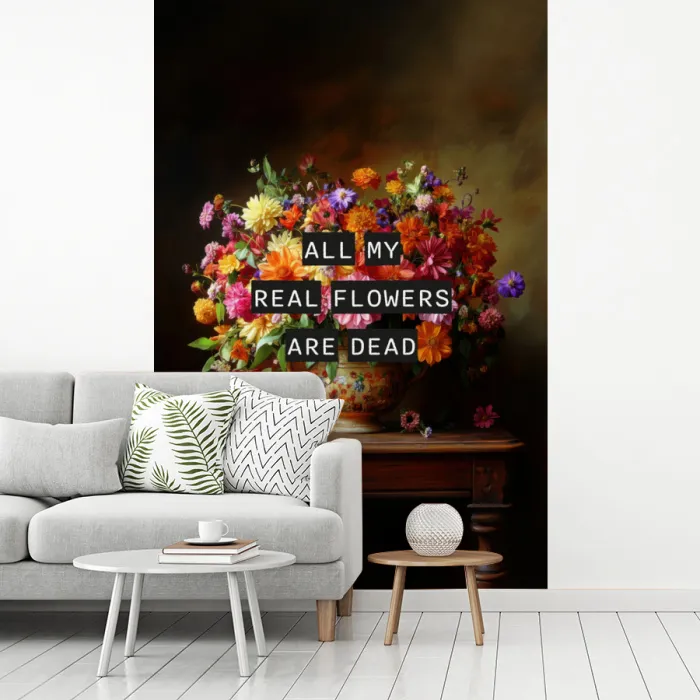 Kleur - Bloemen - Vintage - Bloemenvaas fotobehang vinyl groot -woonkamer