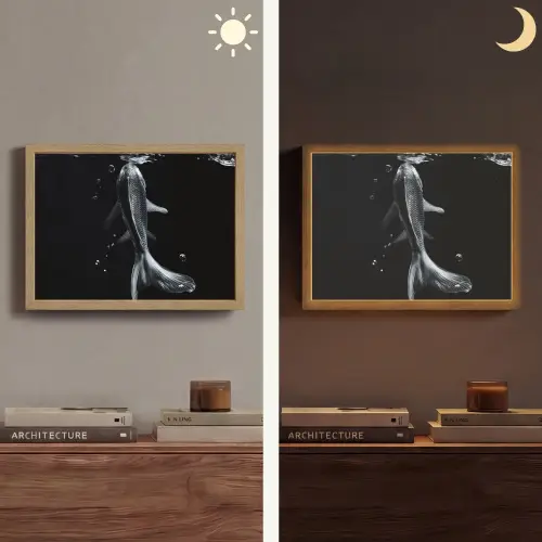 Koi - Vissen - Water - Zwart Light Box met batterij (Wandlamp) middel -sfeer3