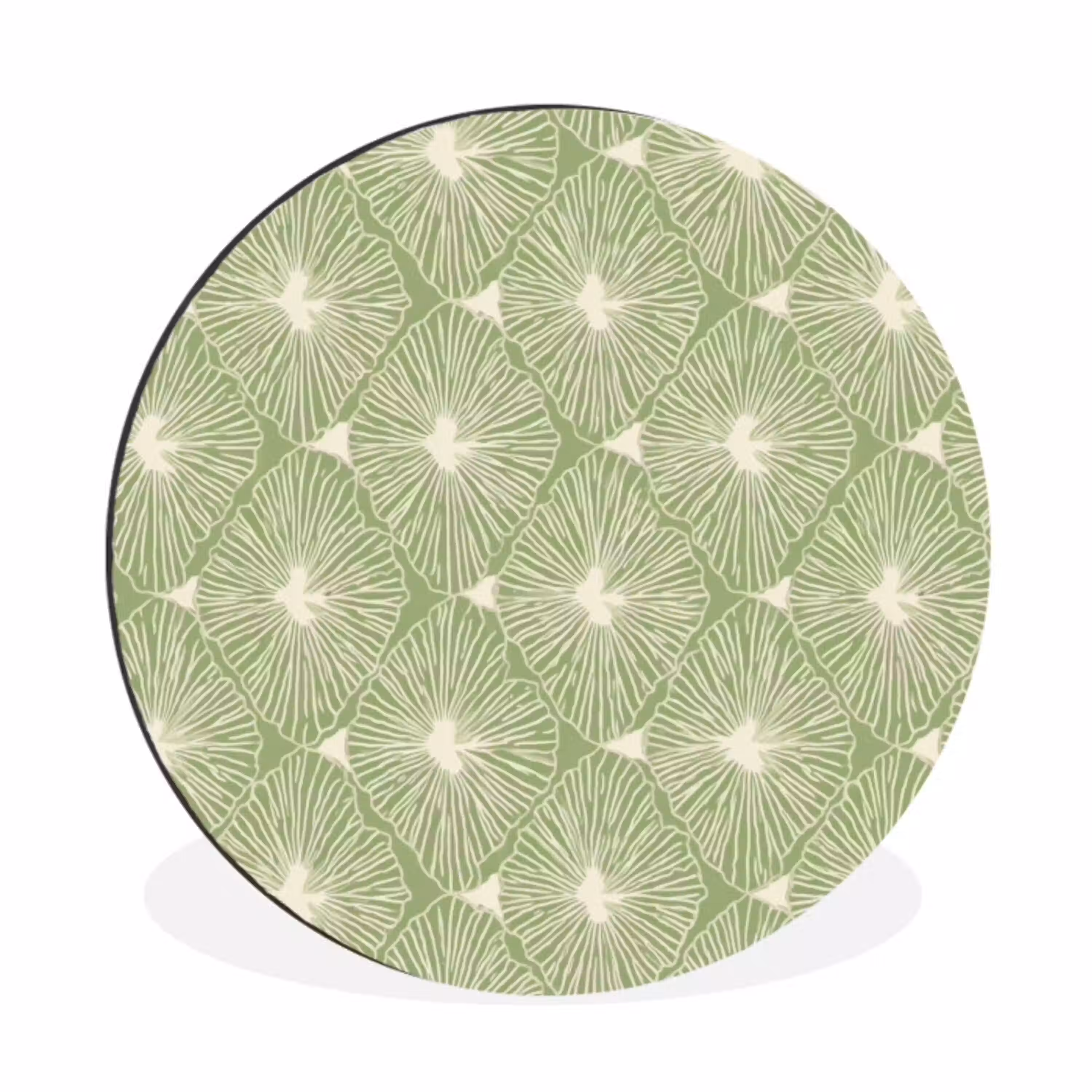 Saliegroen - Botanisch - Ruiten - Organisch - Patroon Wandcirkel aluminium klein 190 -3d