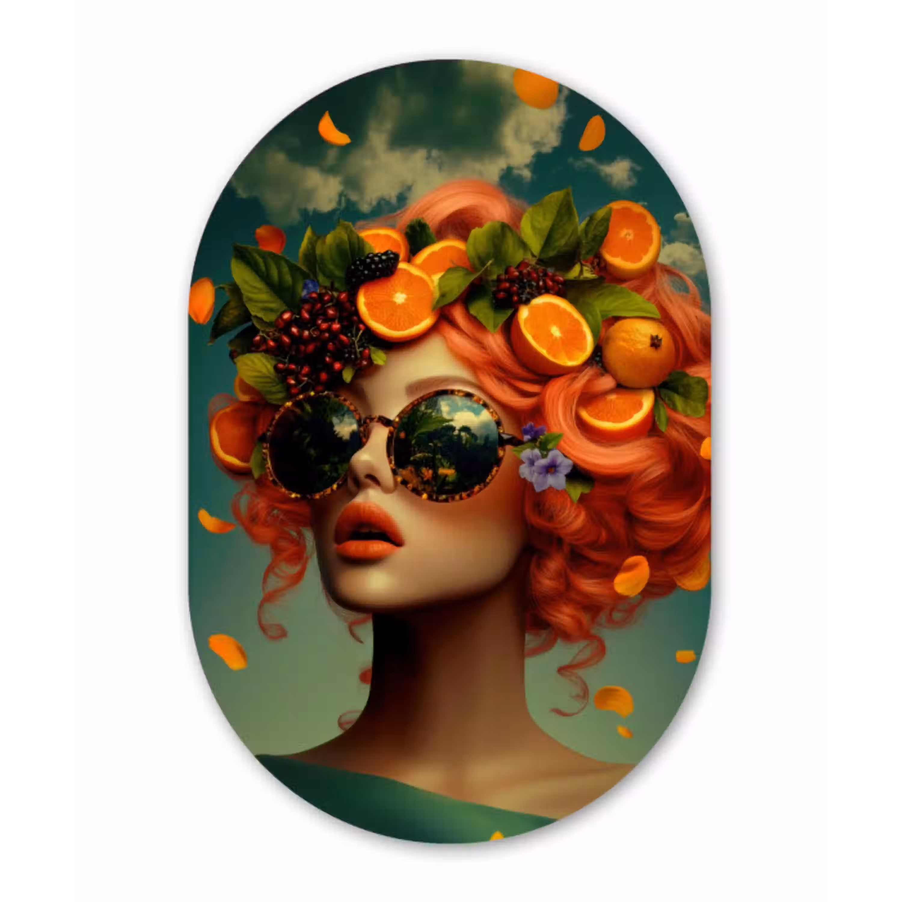Vrouw - Sinaasappel - Bessen - Oranje Wandcirkel Ovaal Glas middel -3d