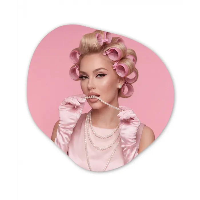 Vrouw - Roze - Parelketting - Krulspelden Wandcirkel Organisch Forex 3mm klein -3d