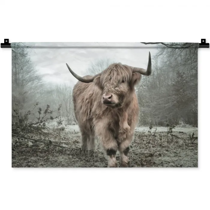 Schotse hooglander - Natuur - Herfst - Dieren - Wild - Bos Wandkleed katoen klein -zz3d
