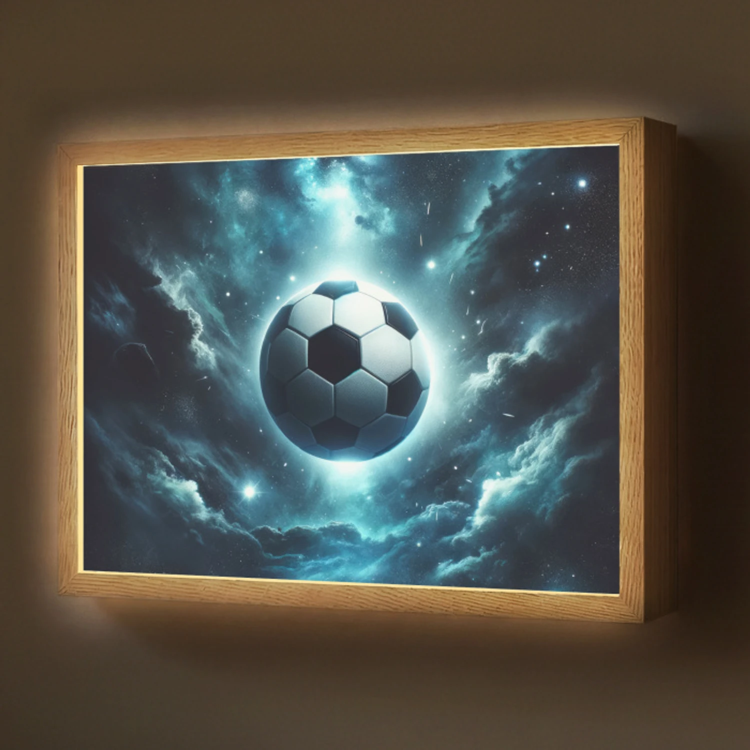 Voetbal - Galaxy - Ruimte - Sport - Blauw Light Box met batterij (Wandlamp) middel -z3d_website
