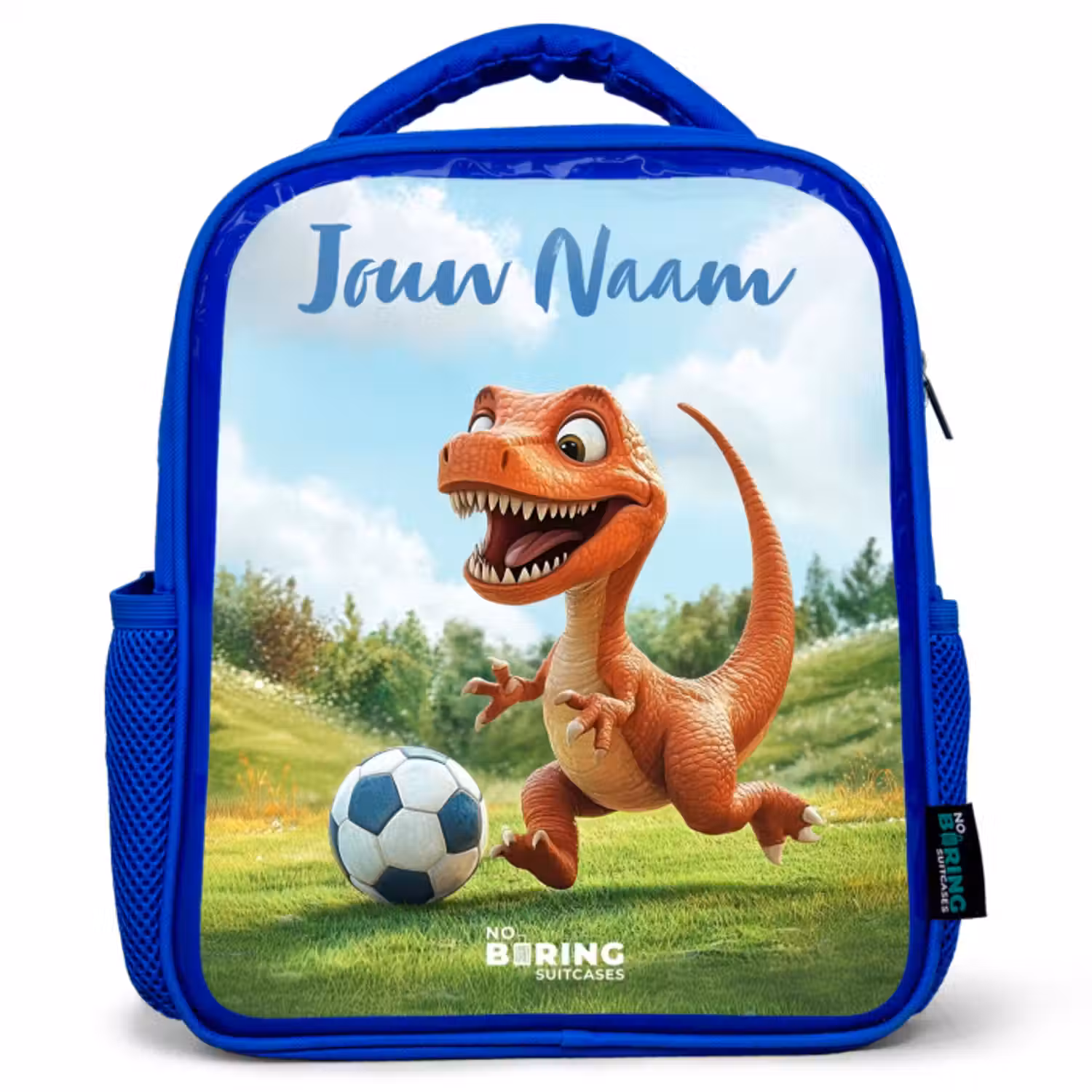 Kinderrugzak met naam - Blauw - Voetbal - Dino - Sport