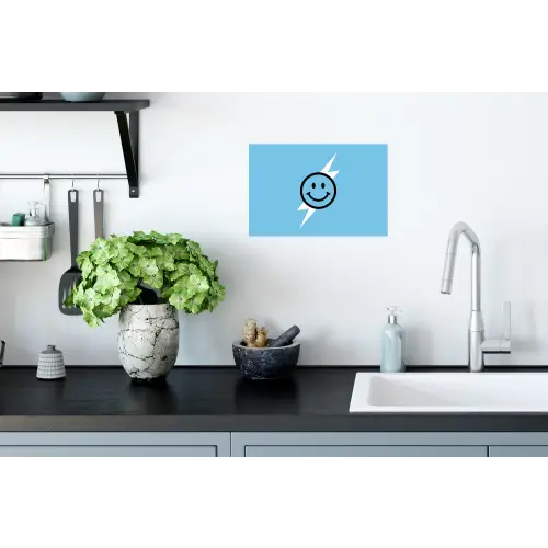 Smiley - Blauw - Bliksem Muursticker klein -keuken