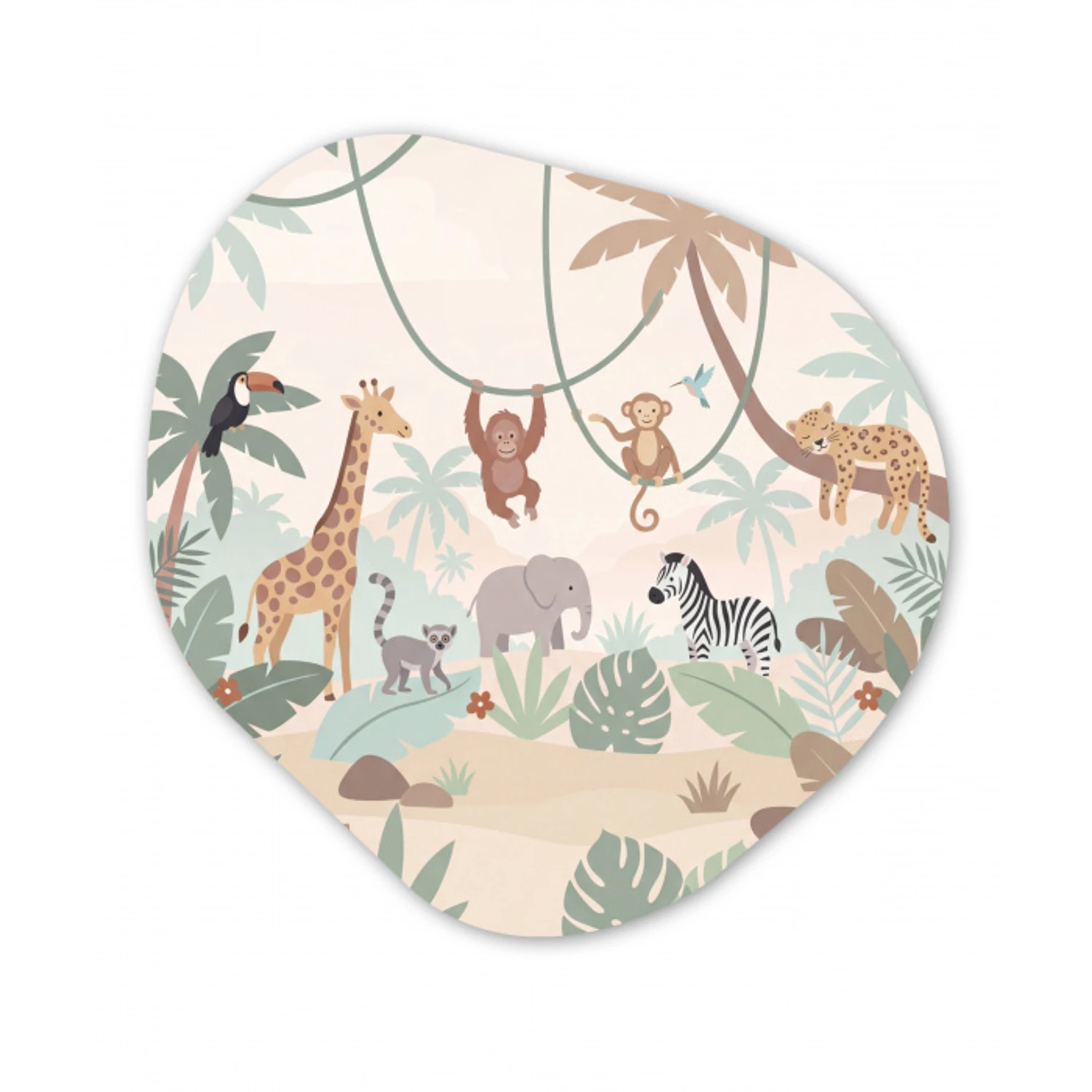 Jungle - Dieren - Groen Wandcirkel Organisch Forex 3mm klein -3d