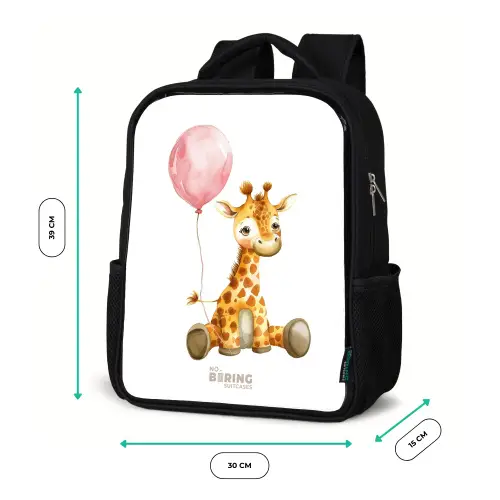 Giraffe met roze ballon Rugzak - Zwart middel -productfoto_formaten