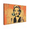 Retro - Vrouw - Koptelefoon - Oranje Tuinposter op houten frame 2 cm dik klein -3d
