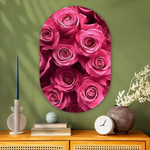 Rozen - Pink - Bloem Wandcirkel Ovaal Glas middel -sfeer2