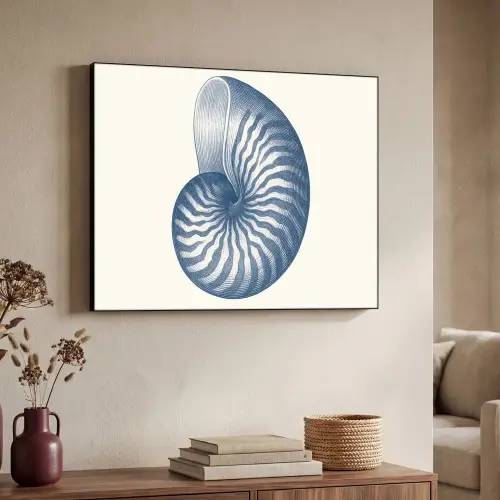 Blauw - Schelp - Spiraal Textielframe zwart klein -sfeer3