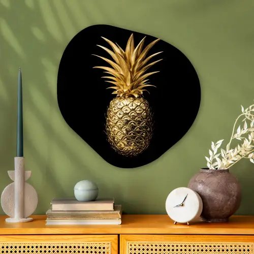 Ananas - Zwart - Goud - Luxe Wandcirkel Organisch Aluminium middel -sfeer2