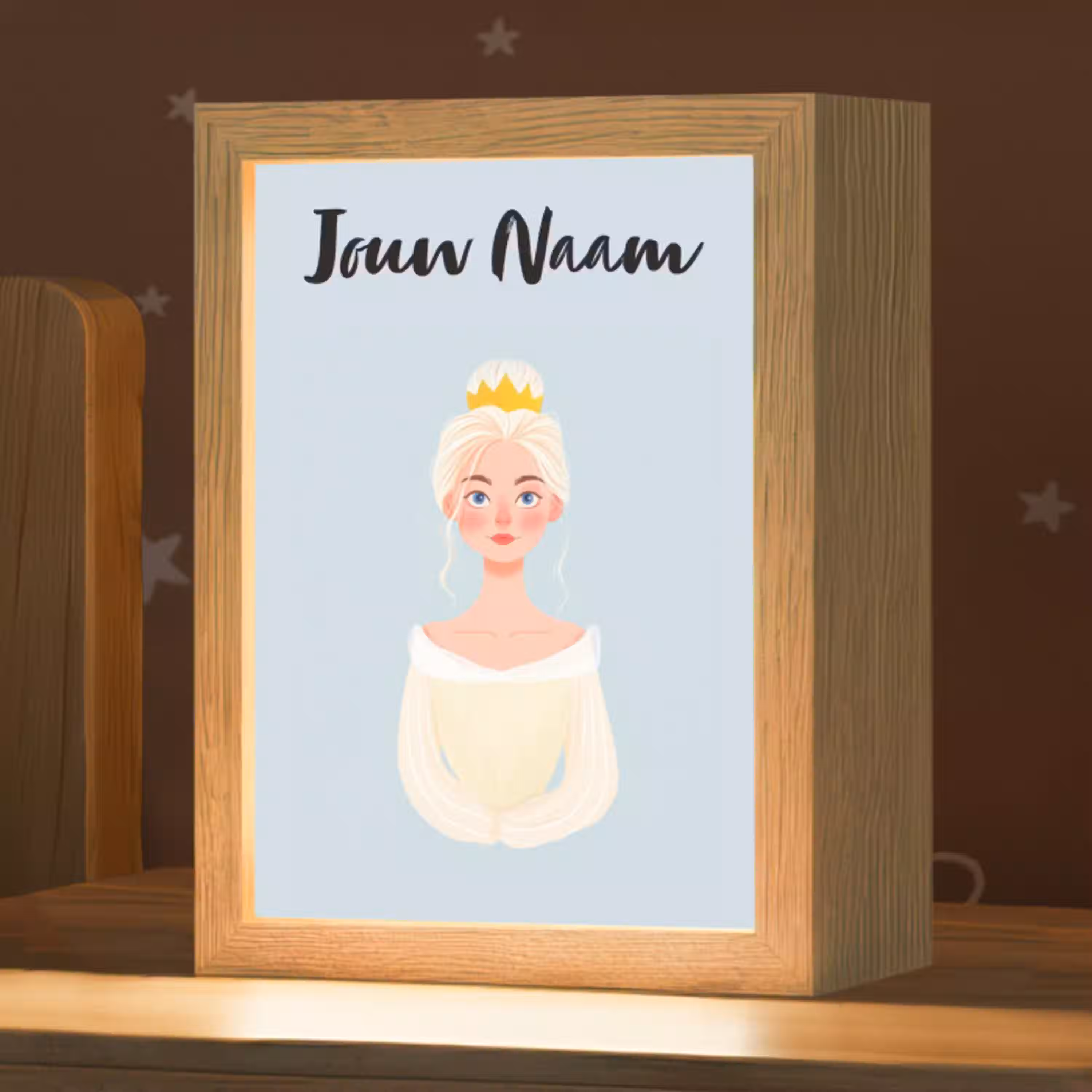 Prinses - Blond - Kroon - Minimalistisch Light Box met kabel (Kinderlampje) klein -zzz_3d_website
