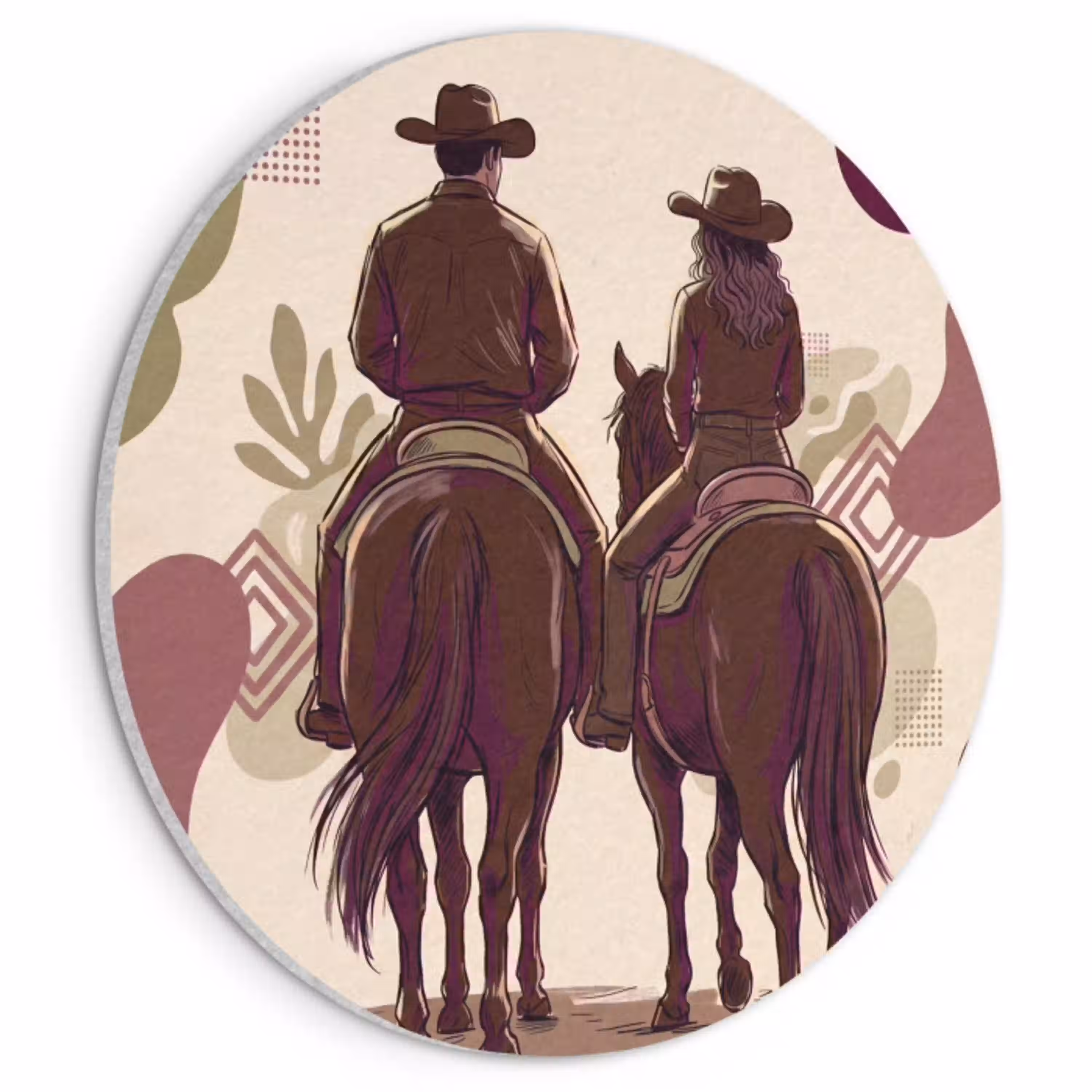Mensen - Ruiters - Western - Illustratie - Bruin Akoestische PET Vilt - Rond klein -3d