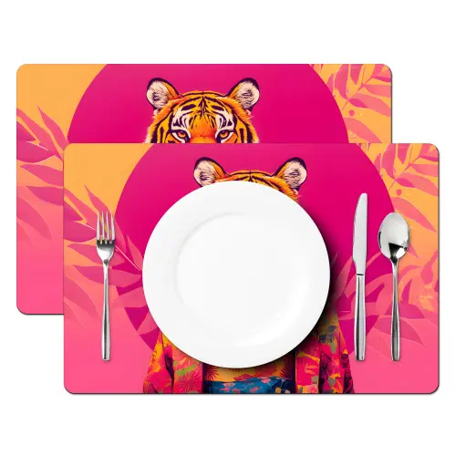Tijger - Kimono - Planten - Roze Placemat vinyl groot -zzsfeer2_Kitchenyeah-website