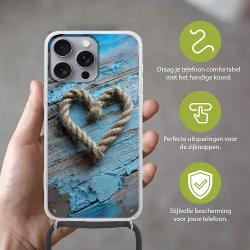 Hart - Touw - Hout - Rustiek Hoesje iPhone 16 Pro Max met koord klein -sfeer2_NL