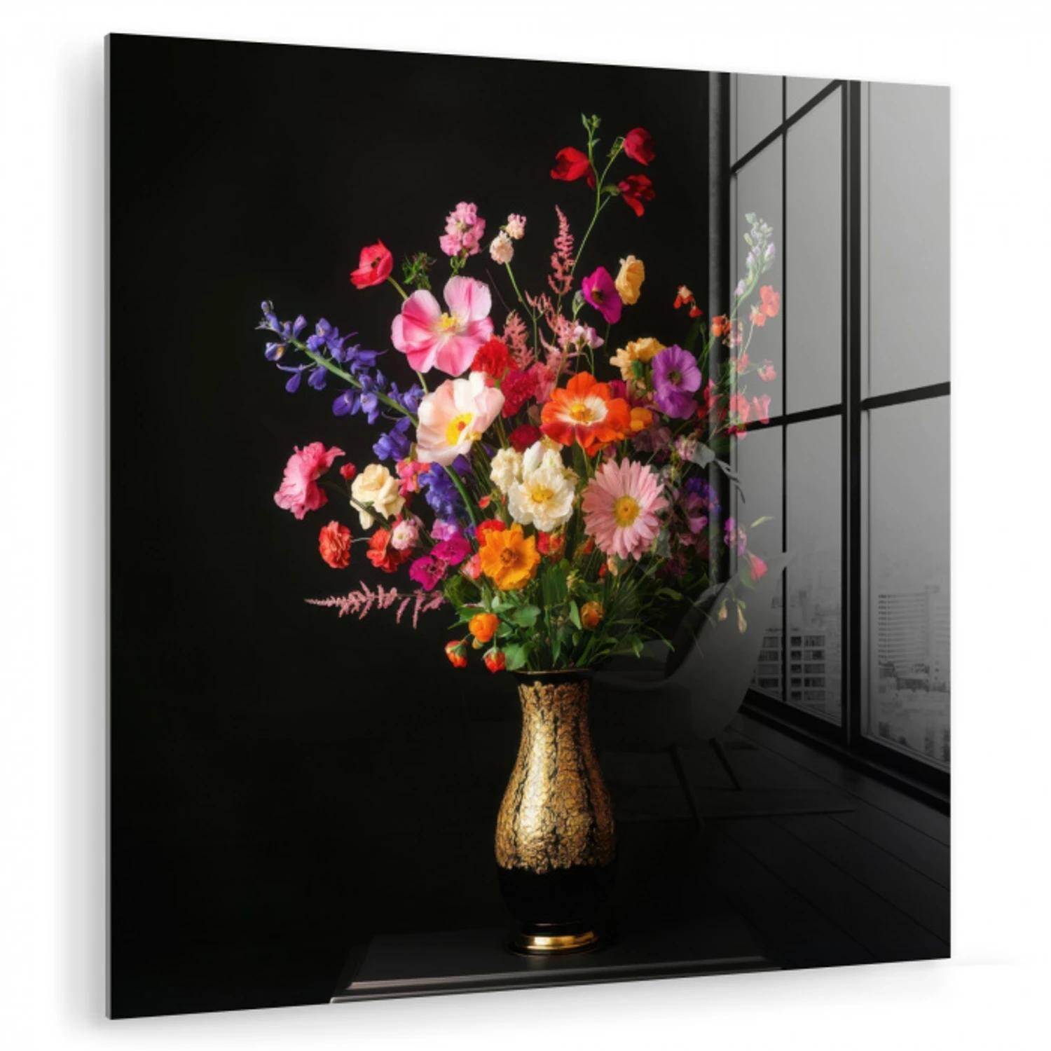 Kleurrijk - Boeket - Vaas - Goud plexiglas 5mm klein -zzzproduct_nieuw