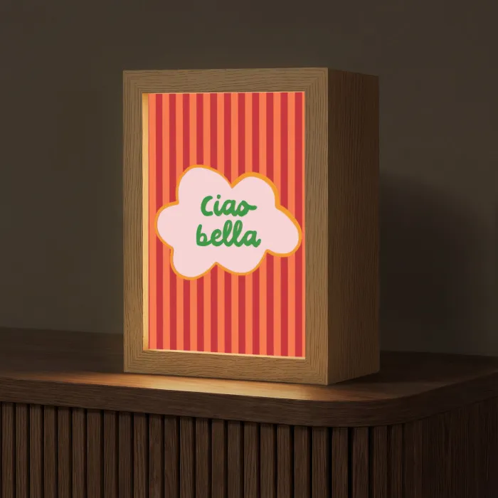 Ciao bella - Tekstwolk - Strepen - Oranje Light Box met kabel (Tafellamp) klein -z3d_website