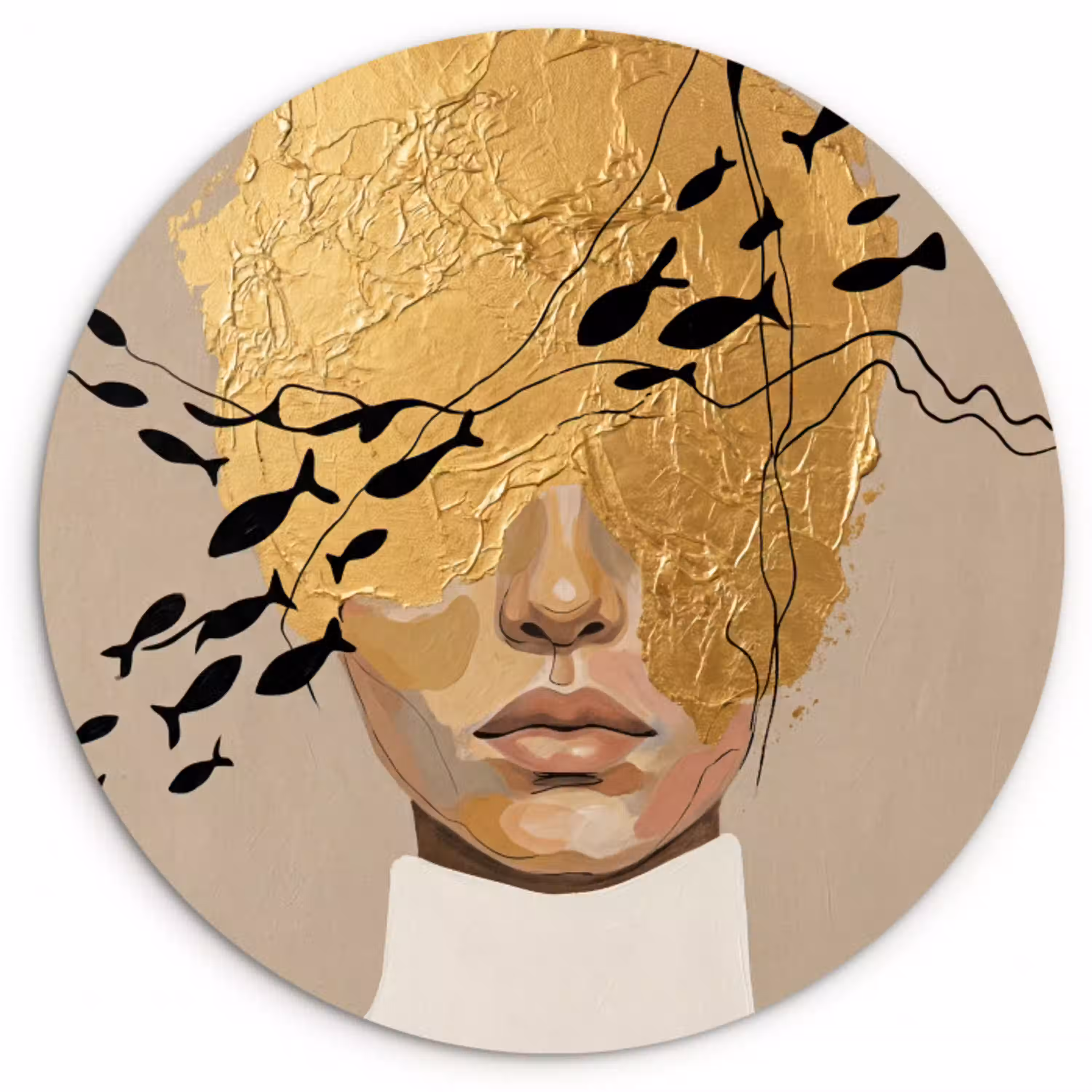 Modern - Vrouw - Goud Wandcirkel kunststof plaat 5mm dik klein -3d