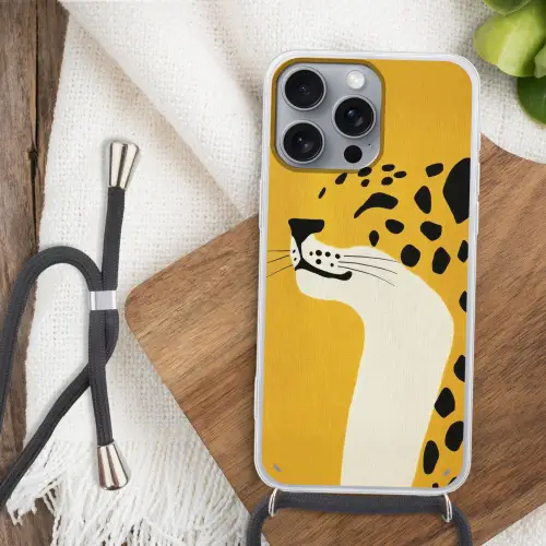 Cheetah - Illustratie - Geel Hoesje iPhone 16 Pro Max met koord klein -sfeer4