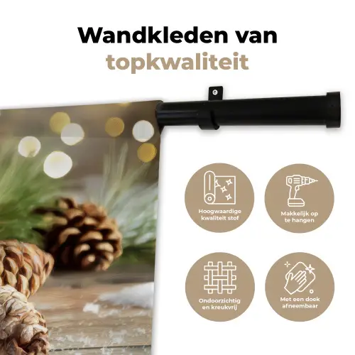 Dennenappels - Kerstsfeer - Bruin - Groen Wandkleed katoen klein -sfeer2