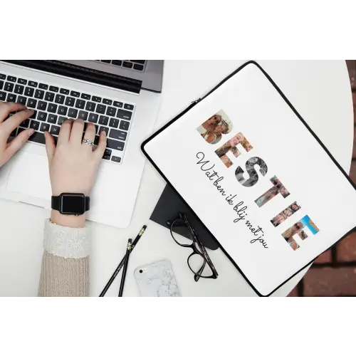 Bestie - Lettercollage laptophoes neopreen klein -bureau
