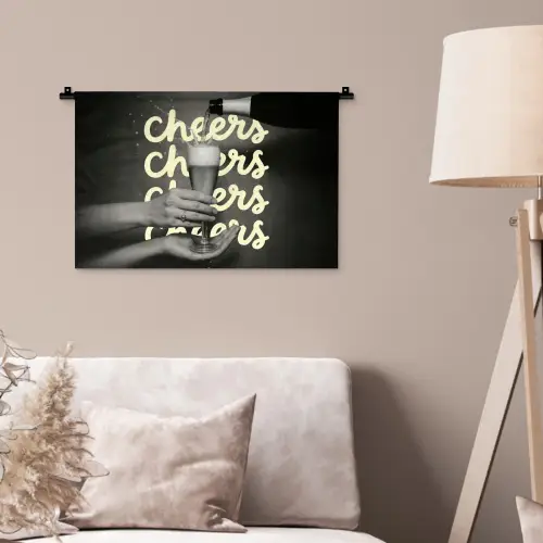 Cheers - Wijn - Zwart - Wit Wandkleed katoen klein -sfeer4