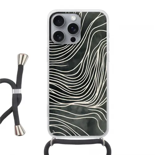 Lijnen - Patroon - Abstract - Wit Hoesje iPhone 16 Pro Max met koord klein -3d