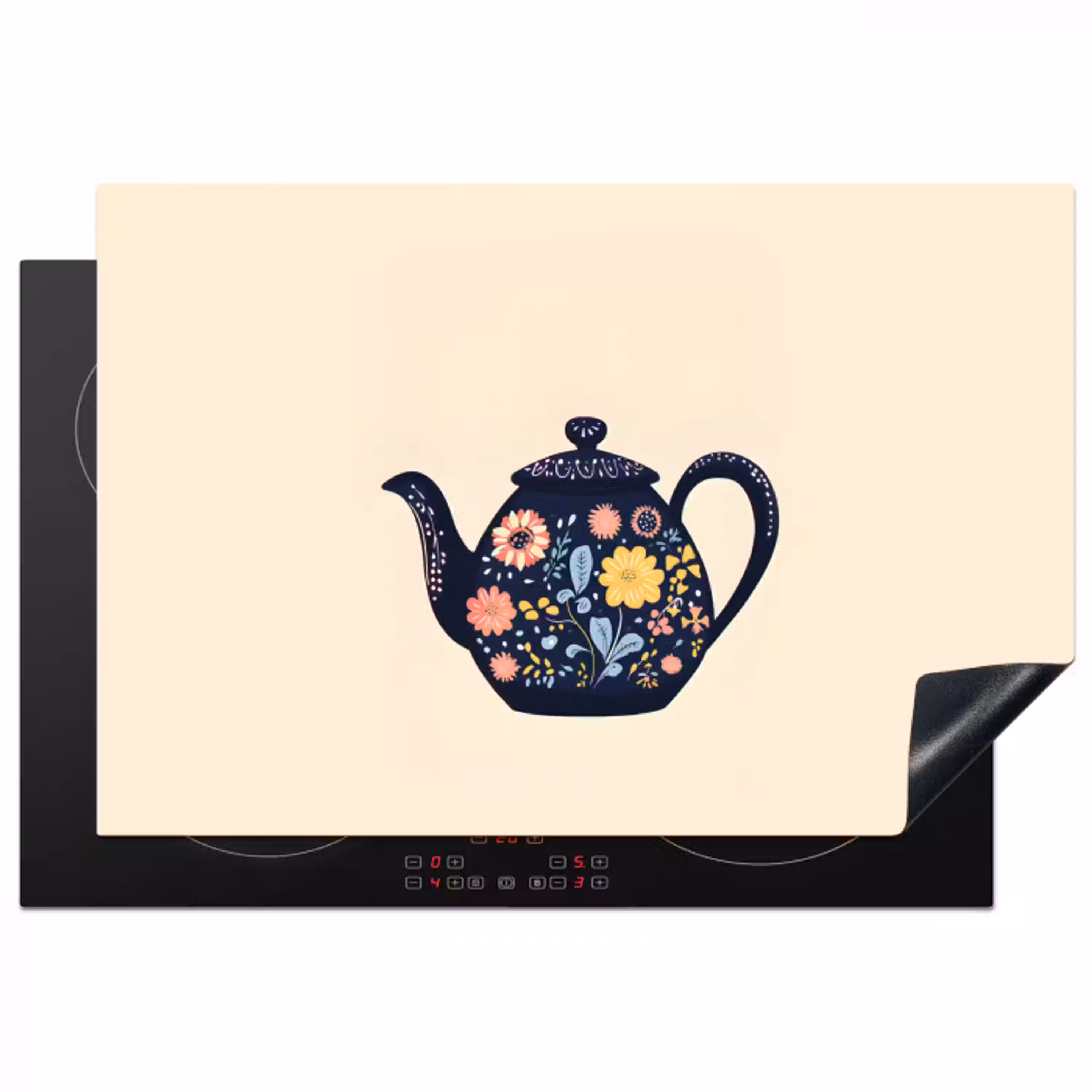 Theepot - Kleurrijk - Bloemen Inductie beschermer vinyl 3mm klein -3d