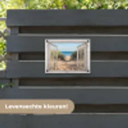 Doorkijk - Strand - Zee - Duinen - Zand - Water - Helmgras tuinposter los doek klein -sfeer3