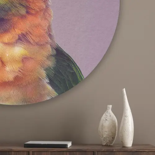 Papegaai - Koksmuts - Nieuwsgierig - Vogel Akoestische PET Vilt - Rond klein -sfeer5_closeup