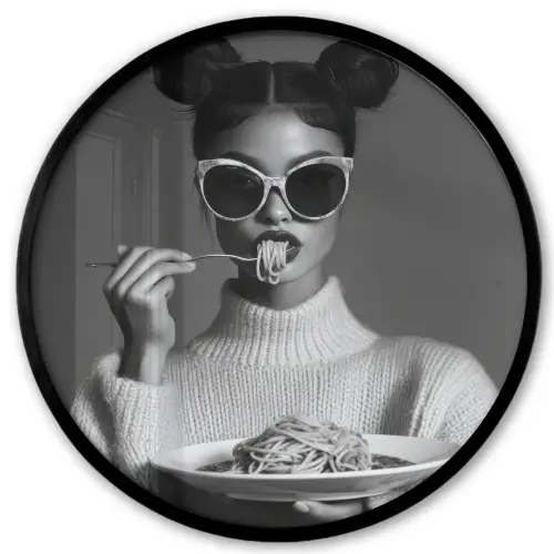 Vrouw - Pasta - Zonnebril Fotolijst rond zonder passe partout klein -3d