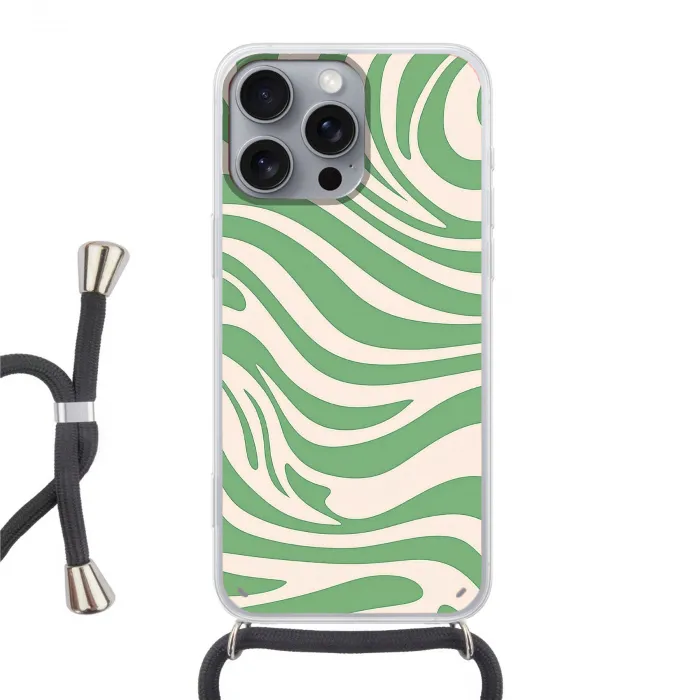 Zebrapatroon - Groen - Retro Hoesje iPhone 16 Pro Max met koord klein -3d