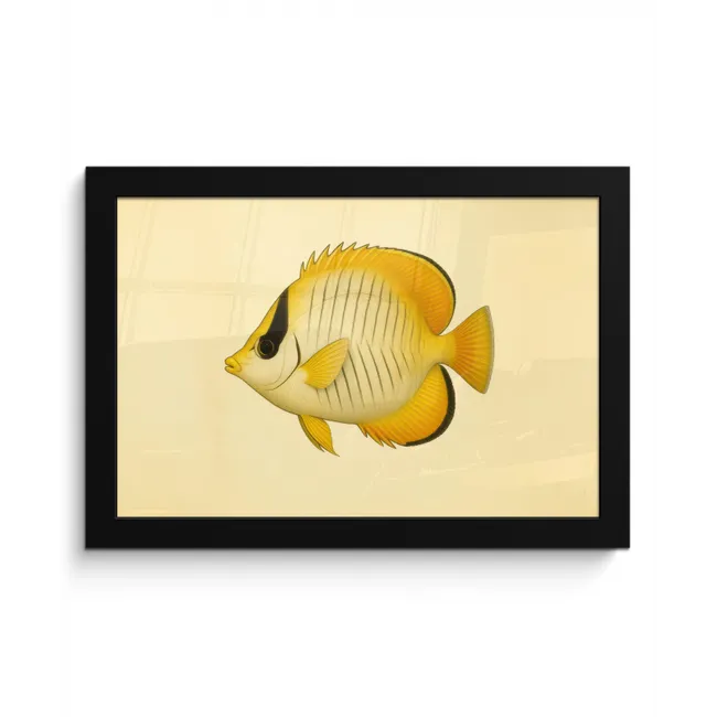 Ovaal - Vis - Geel - Schubben fotolijst zwart zonder passe partout klein -3d