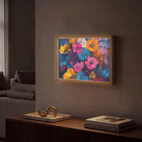 Bloemen - Kleurrijk - Abstract - Modern Light Box met batterij (Wandlamp) middel -sfeer1