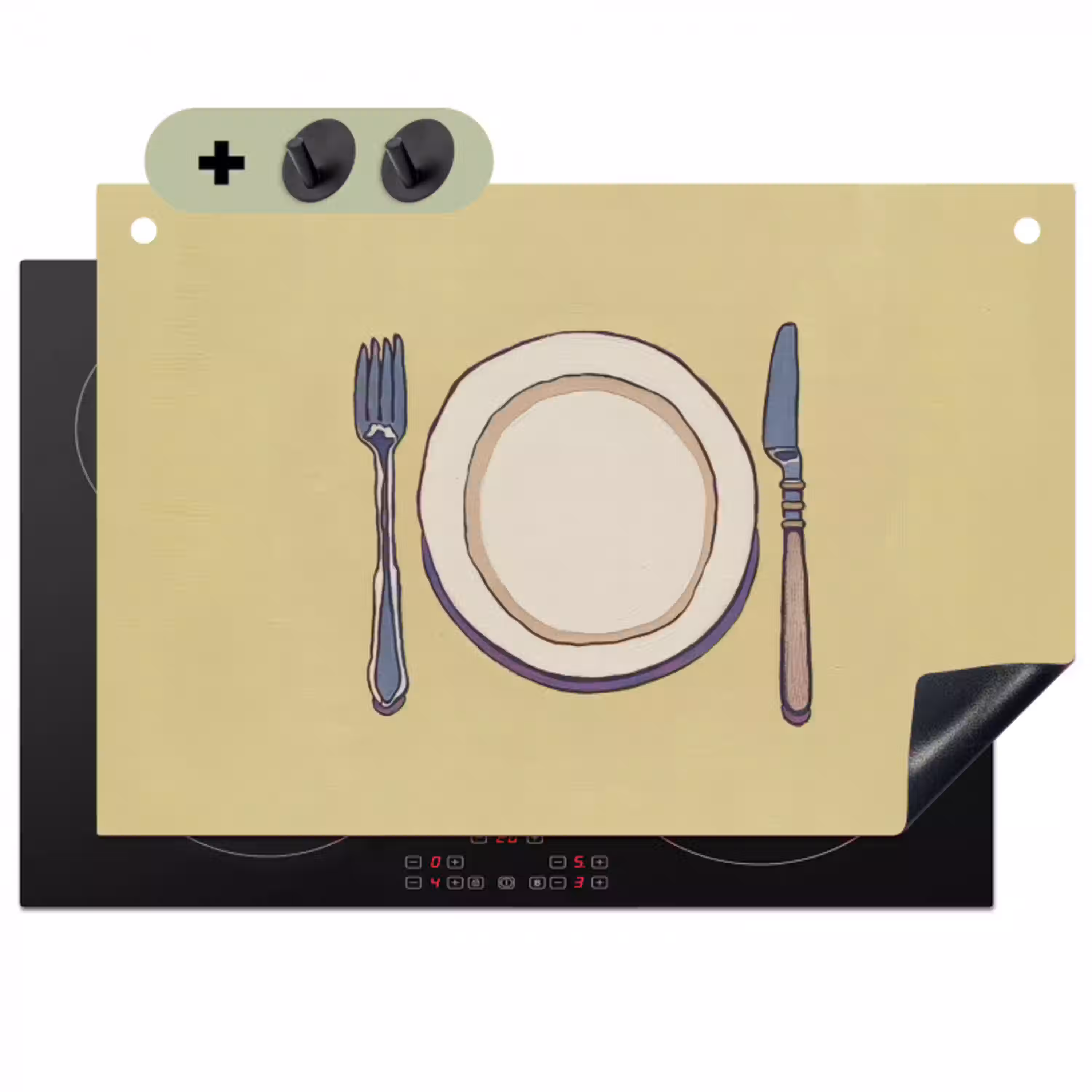 Illustratie - Bord - Bestek - Beige Inductie beschemer met haakjes klein -3d