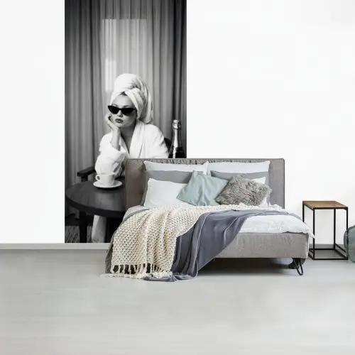 Vrouw - Bubbels - Zwart - Wit fotobehang vinyl groot -slaapkamer