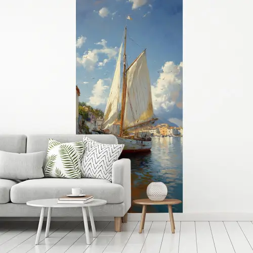 Zeilschip - Huizen - Kade - Zee fotobehang vinyl groot -woonkamer