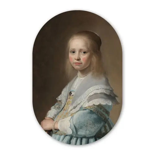 Portret van een meisje in het blauw - Schilderij van Johannes Cornelisz. Verspronck Wandcirkel Ovaal Forex klein -3d