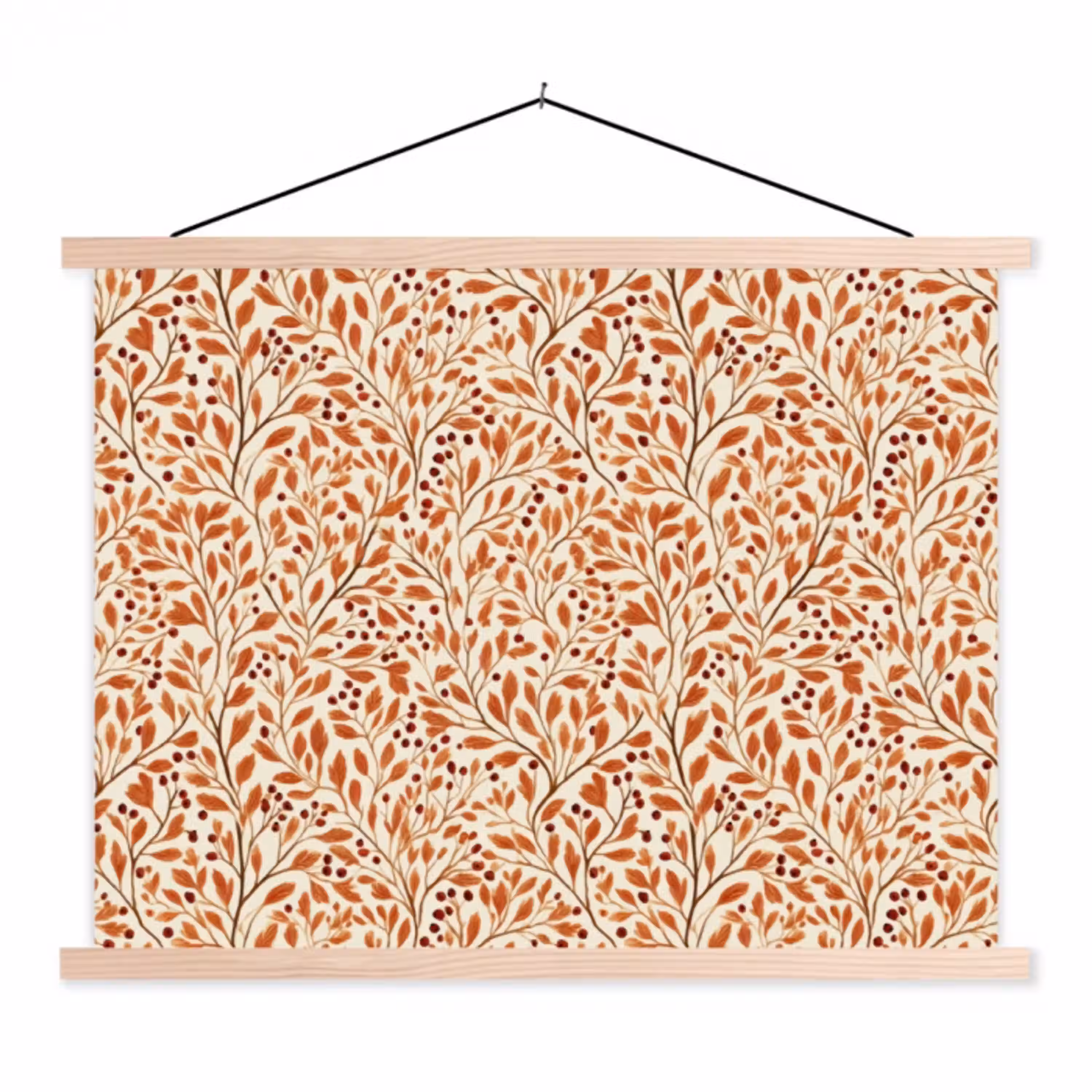 Bladeren - Botanisch  - Terracotta textielposter latten blank klein 122 -3d